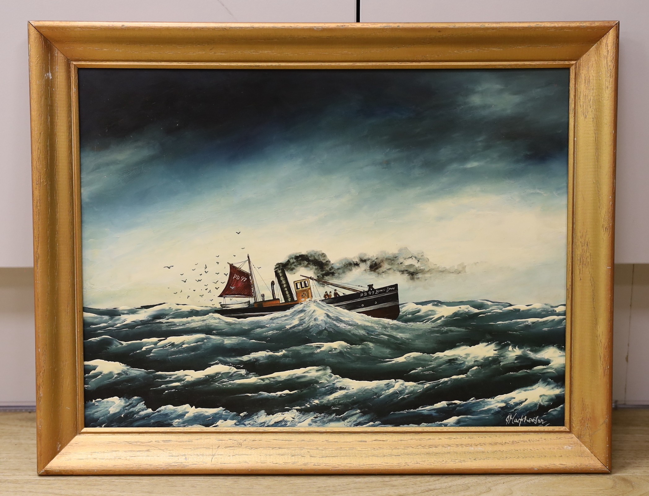 Ian J. Macpherson, oil on board, 'The Peterhead steam drifter PD97', signed, 29 x 39cm